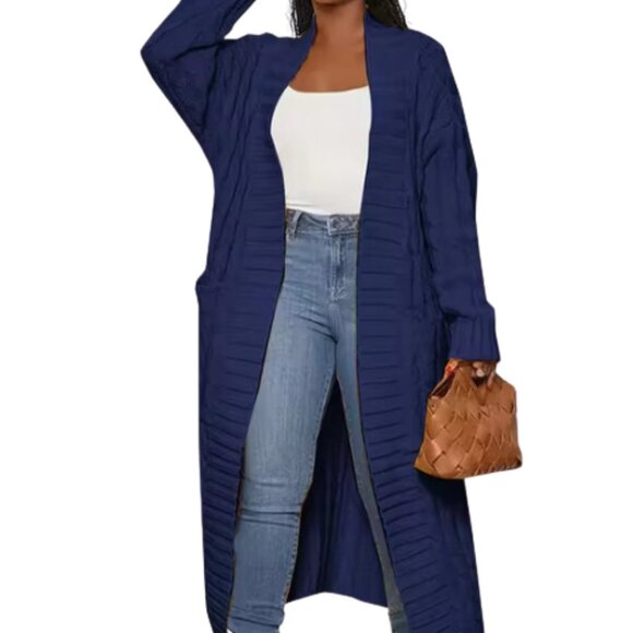 #318 MAXI CARDIGAN KNITTED SWEATER with POCKETS - Picture 1 of 6